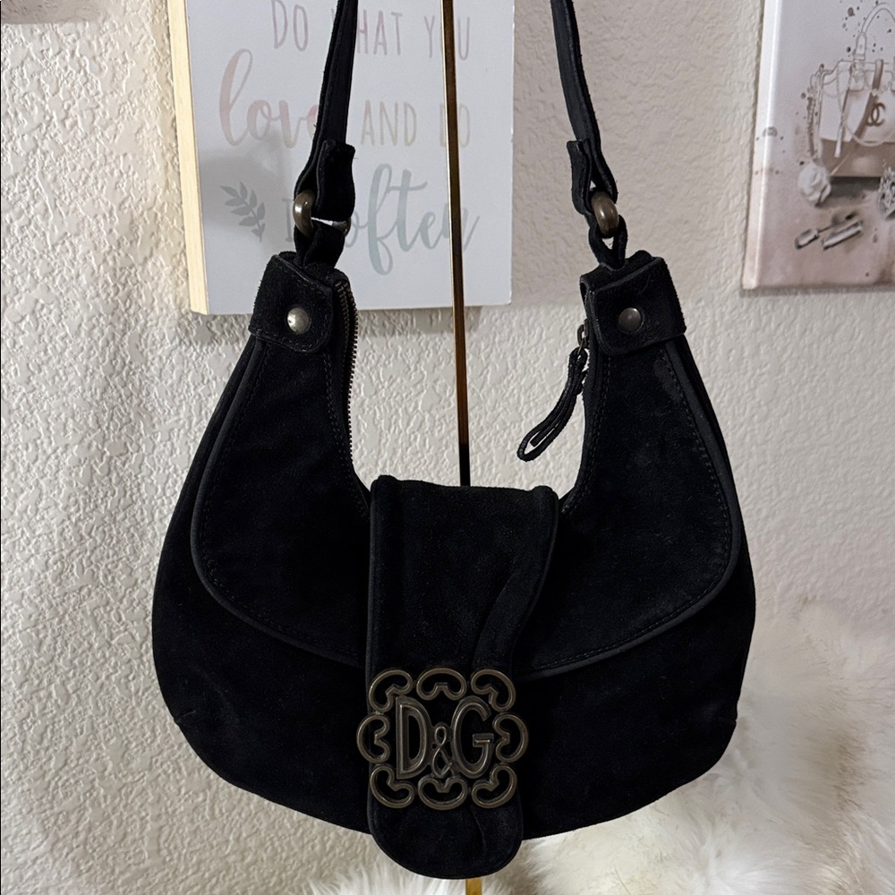 D&G Black Suede Shoulder Bag VINTAGE 1980’s - Picture 1 of 1